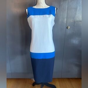 EUC. Size 8. Ava & Aiden Colorblock Sheath Dress. Blue, White, Navy